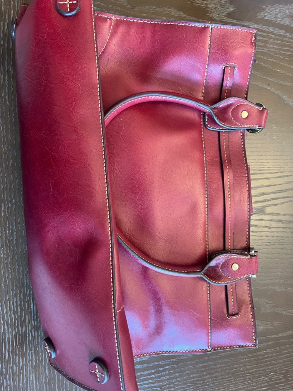 Liz Claiborne Red Shoulder Tote with Gold Hardware - Picture 2 of 3